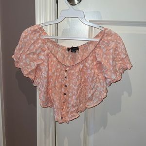 Pink Primark Frilly Off the Shoulder Crop Top, Size 2